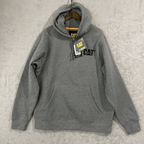 New Men's CATERPILLAR Size Large Gray CAT Logo Heavyweight Hoodie Sweatshirt - Picture 1 of 7